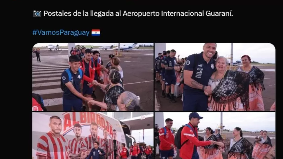 Paraguay fue recibido con bailes típicos de la región. | Foto: Twitter Albirroja