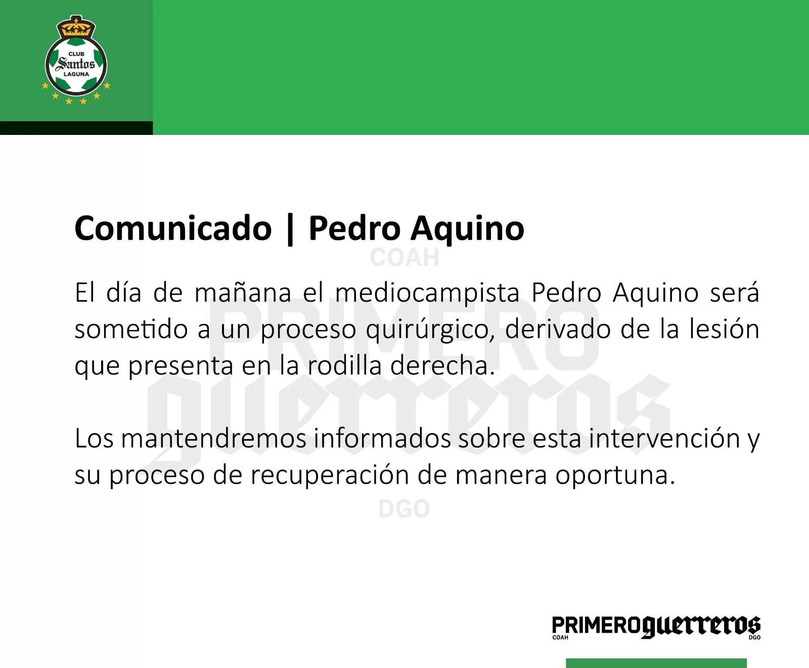 El comunicado de Santos sobre Pedro Aquino. | Fuente: @ClubSantos