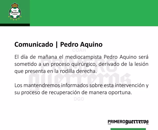 El comunicado de Santos sobre Pedro Aquino. | Fuente: @ClubSantos