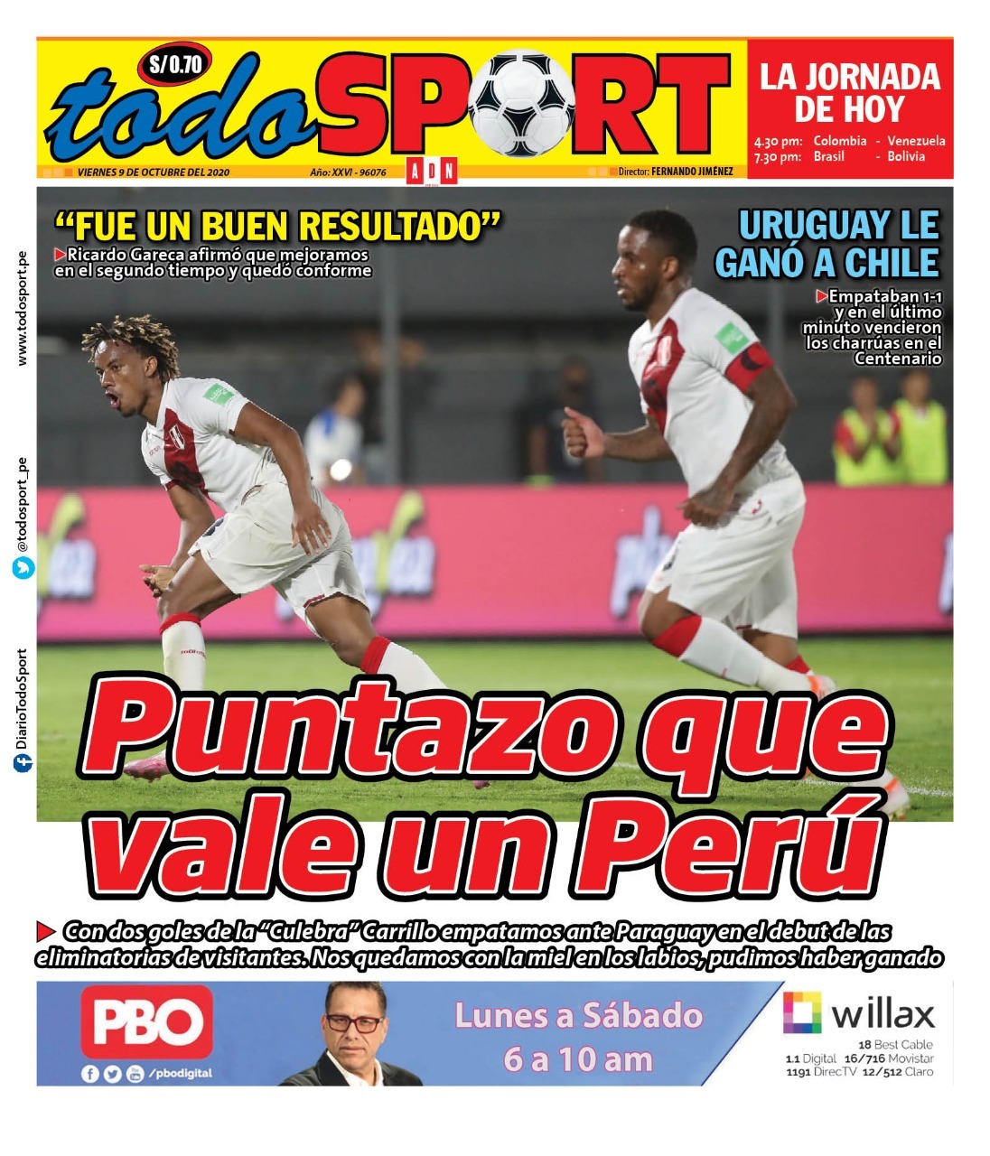 Perú y Paraguay empataron 2-2 en Asunción por las Eliminatorias.
