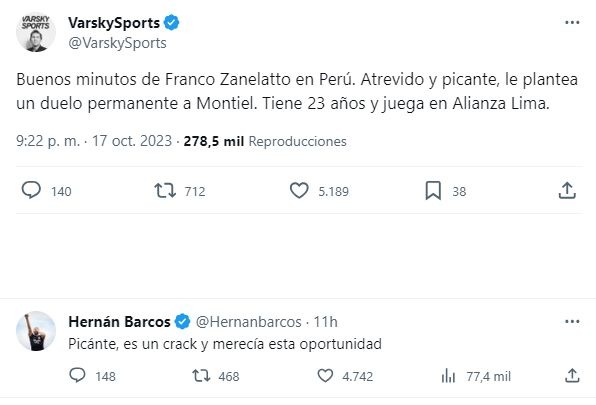 Juan Pablo Varsky opinó sobre Franco Zanelatto. | Fuente: @VarskySports