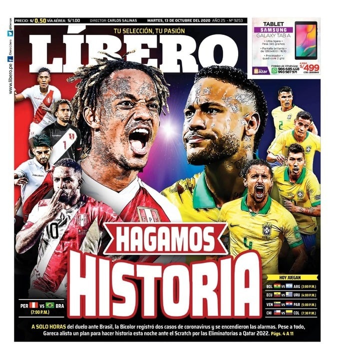Las portadas del Perú vs. Brasil.