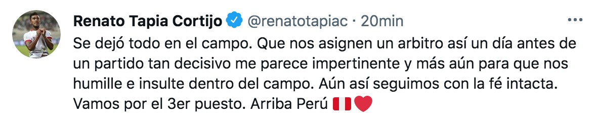 Renato Tapia se pronunció a través de Twitter.