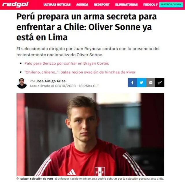 La prensa chilena analiza la llegada de Oliver Sonne a Perú. | Fuente: RedGol