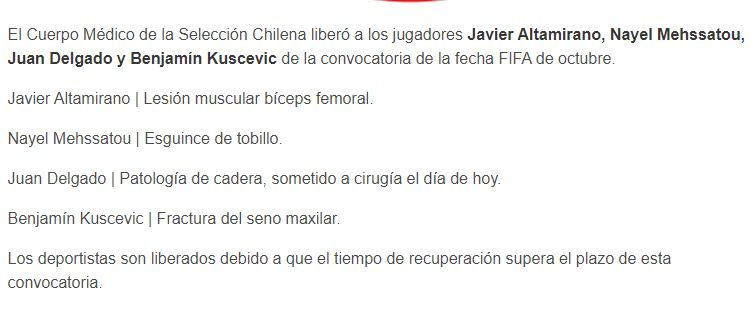 El comunicado de la selección chilena. | Fuente: laroja.cl