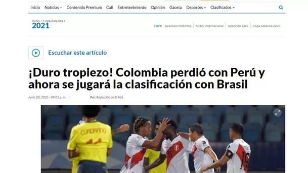 La reacción de la prensa internacional tras el triunfo 2-1 de Perú sobre Colombia.