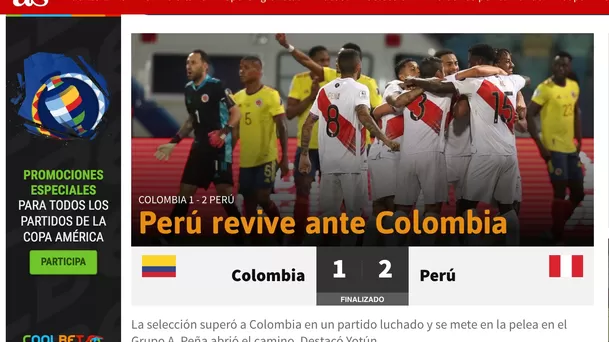 La reacción de la prensa internacional tras el triunfo 2-1 de Perú sobre Colombia.