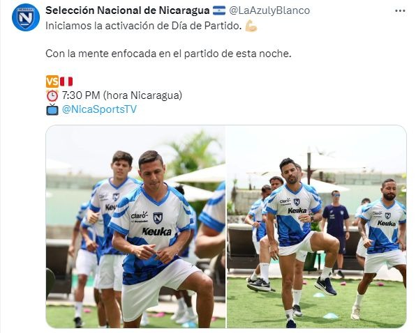 Nicaragua quedó listo para el amistoso. | Fuente: @LaAzulyBlanco