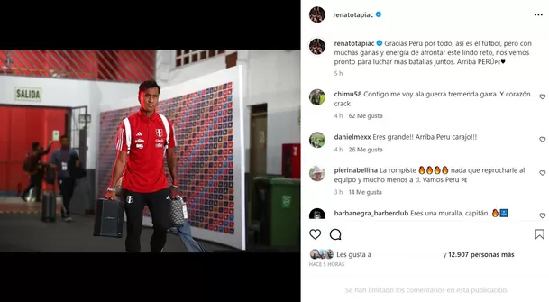 Renato Tapia y su mensaje en rede sociales. | Foto: Instagram.