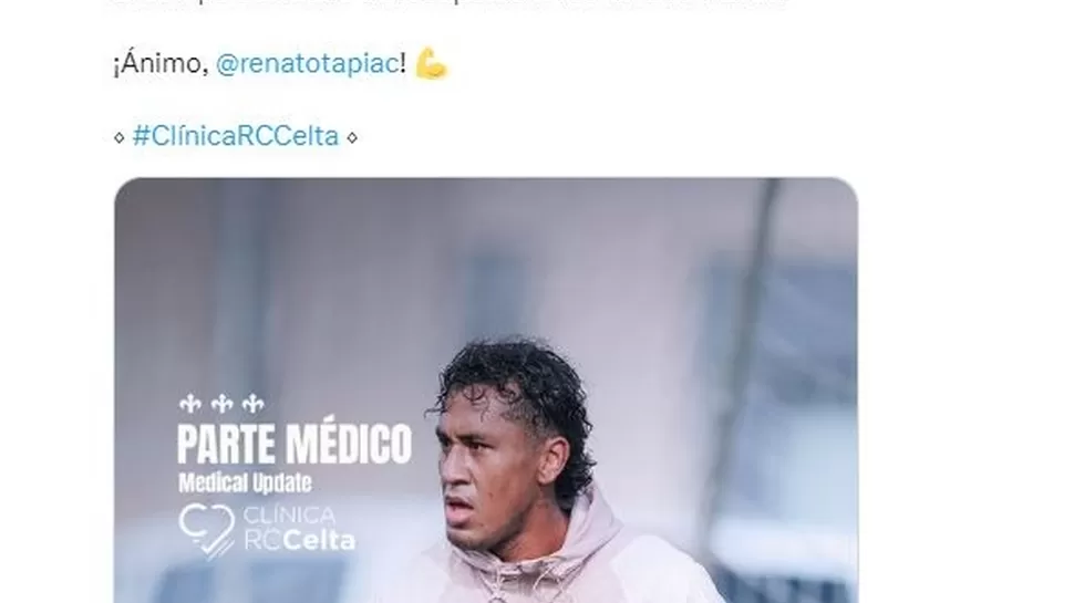 Celta confirmó lesión de Renato Tapia. | Fuente: @RCCelta