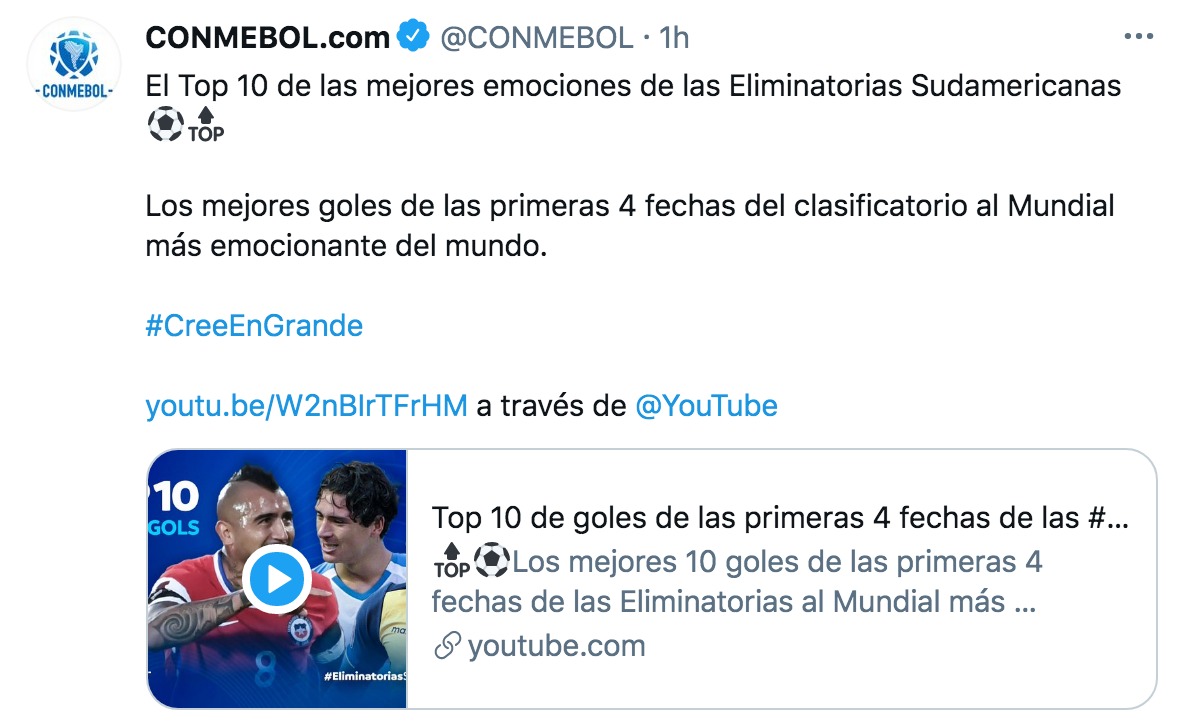 La Conmebol hizo una clasificación de los mejores goles anotados hasta la fecha 4 de las Eliminatorias.