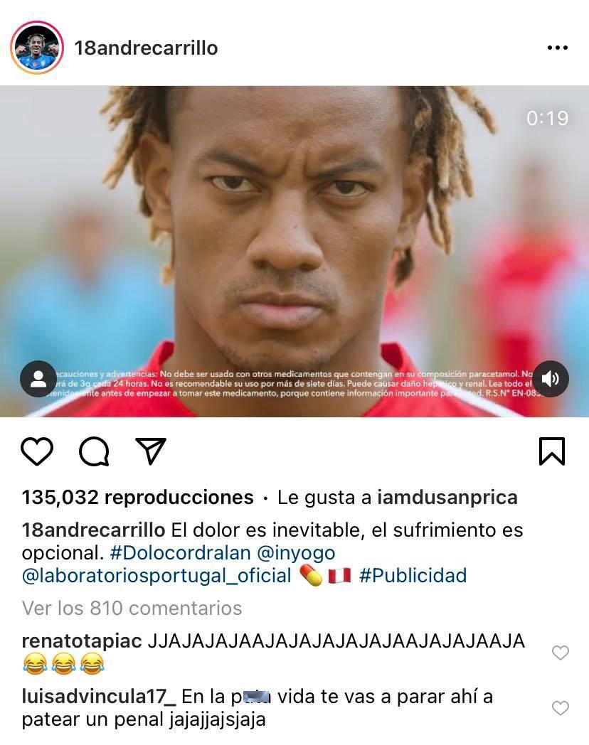 Épica &#39;troleada&#39; de Luis Advíncula a André Carrillo en Instagram.
