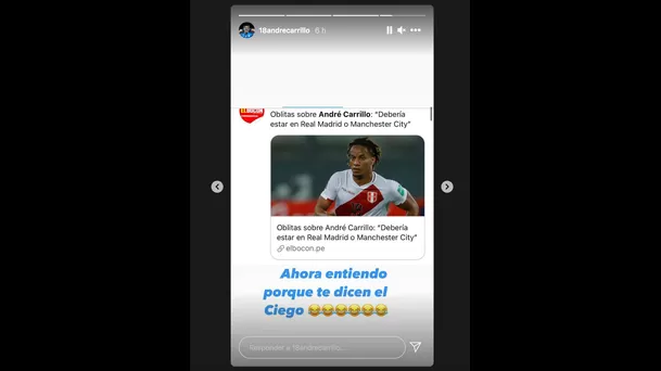 André Carrillo se pronunció en una historia de Instagram.