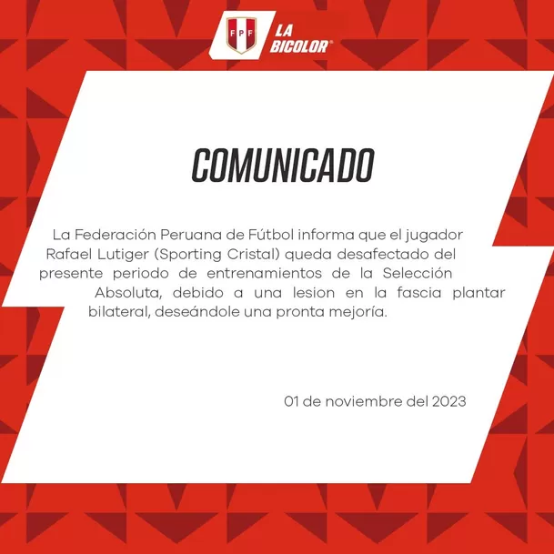 Comunicado de la FPF. | Fuente: @SeleccionPeru