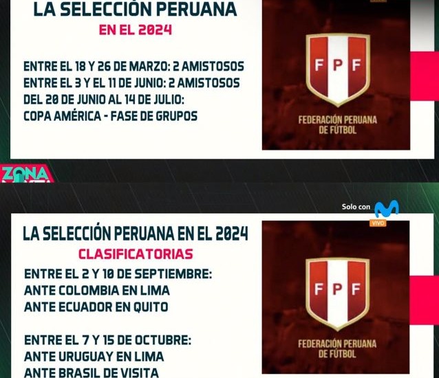Calendario de la selección peruana para el 2024. | Foto: Movistar Deportes.