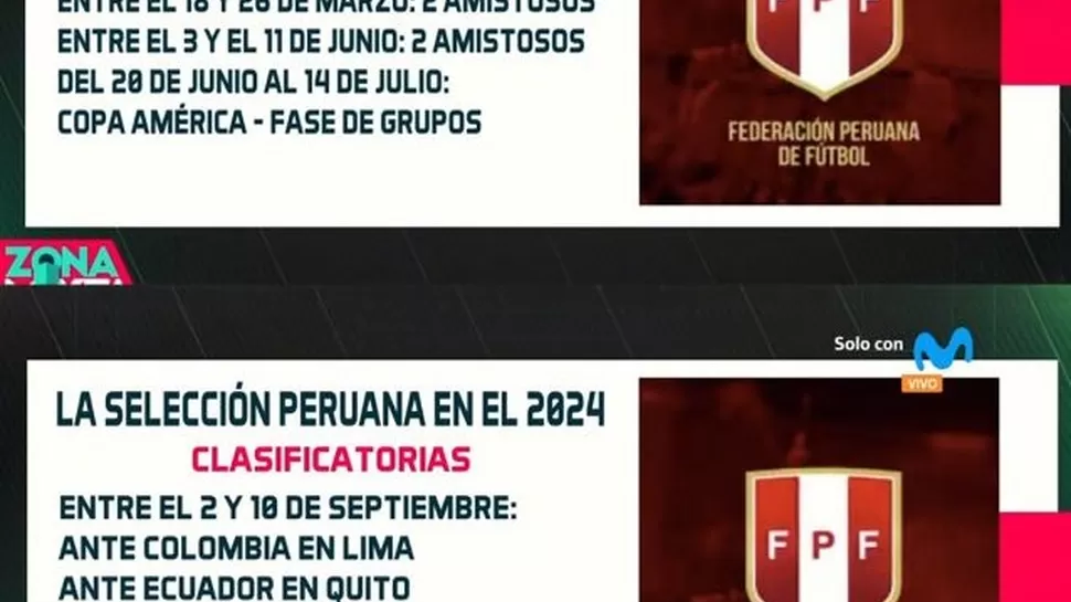 Calendario de la selección peruana para el 2024. | Foto: Movistar Deportes.
