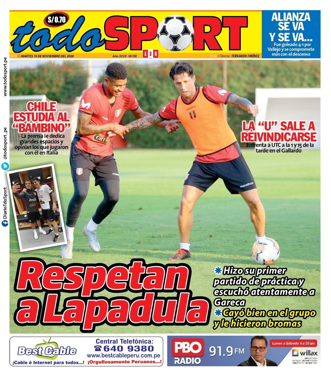 Lapadula completó su primer entrenamiento con la selección peruana.
