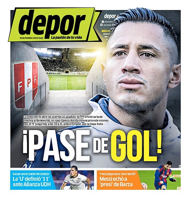 Lapadula sigue acaparando portadas en diarios deportivos peruanos.