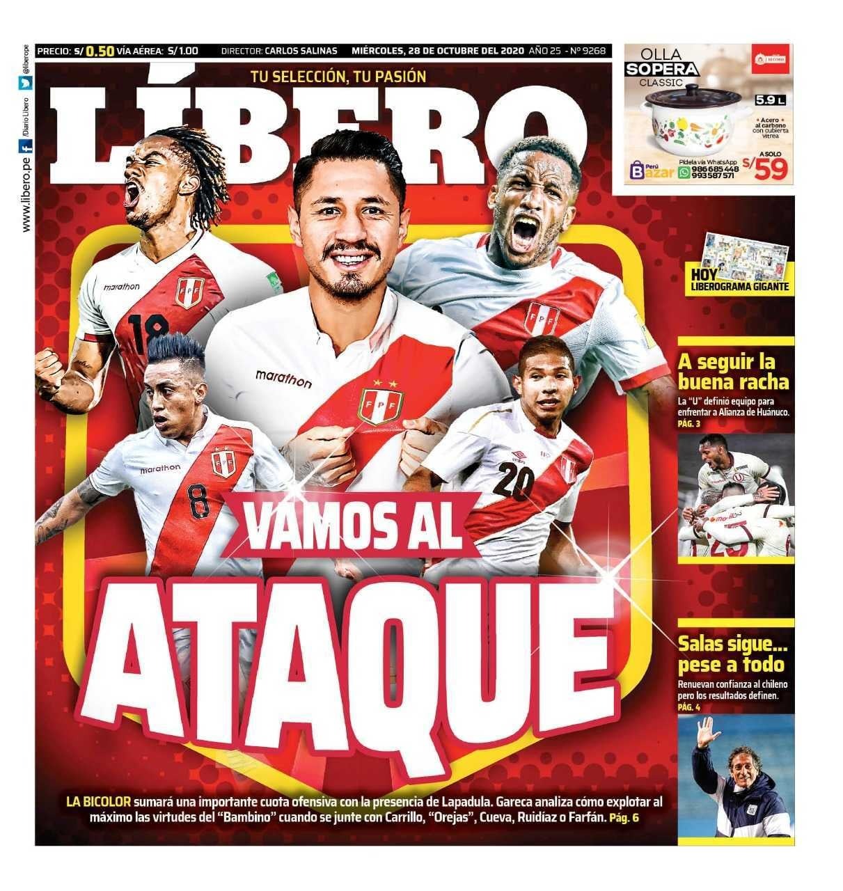 Lapadula sigue acaparando portadas en diarios deportivos peruanos.