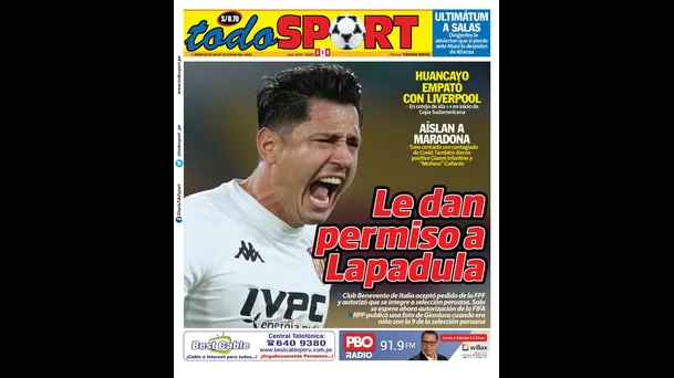 Lapadula sigue acaparando portadas en diarios deportivos peruanos.