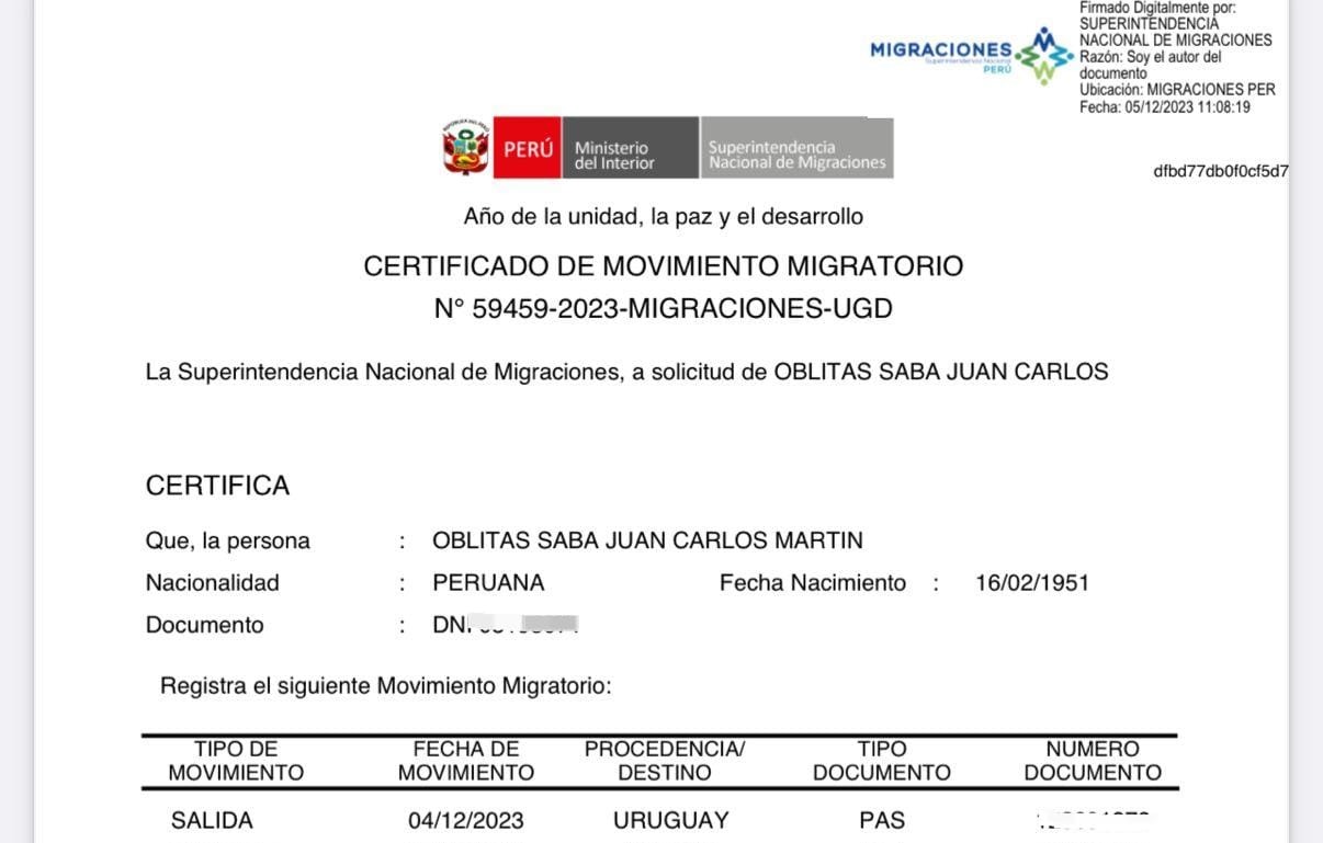 Movimientos migratorios de Juan Carlos Oblitas.