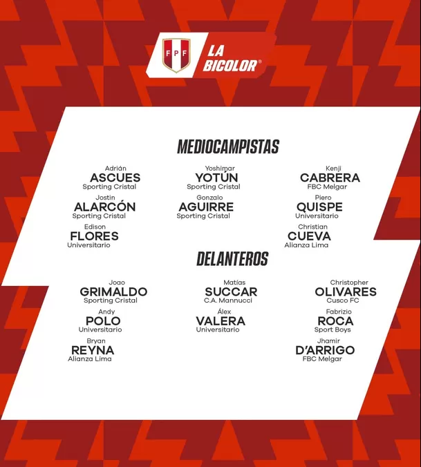 Convocados de la Liga 1. | Fuente: @SeleccionPeru