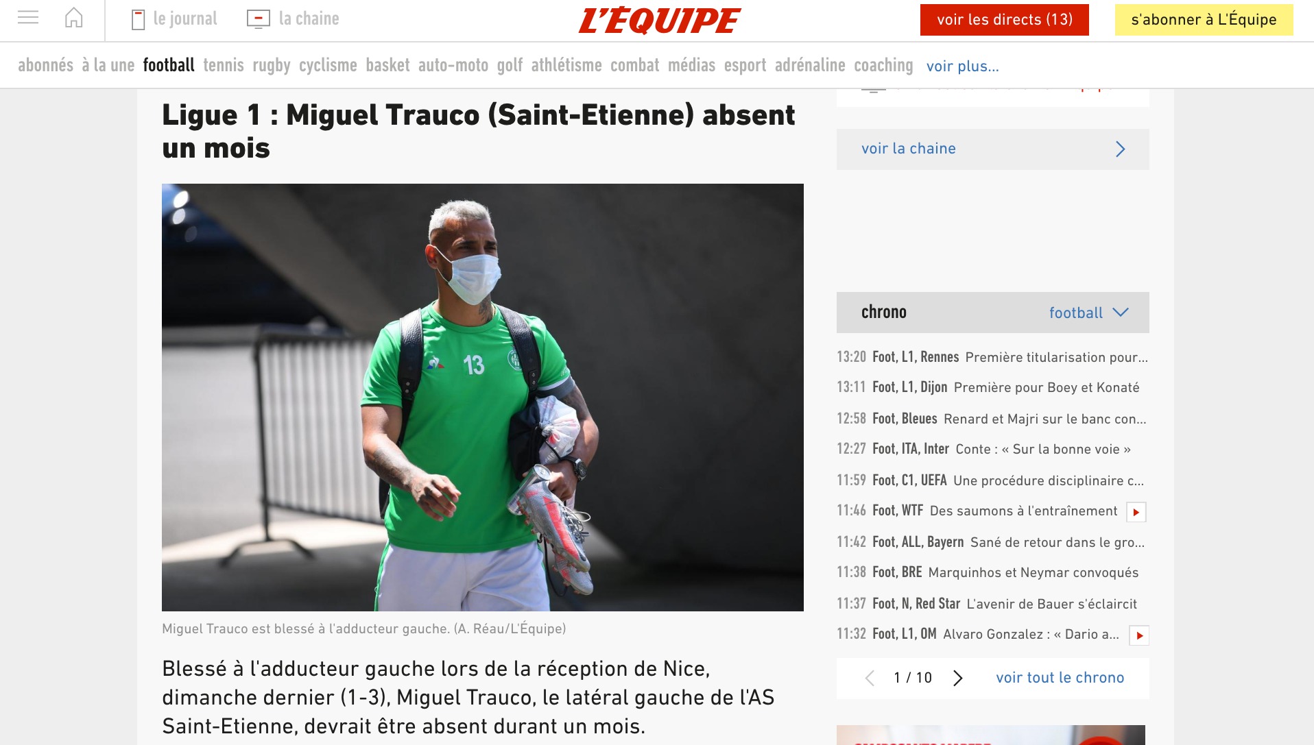 Nota de L&#39;Équipe sobre la lesión de Miguel Trauco.
