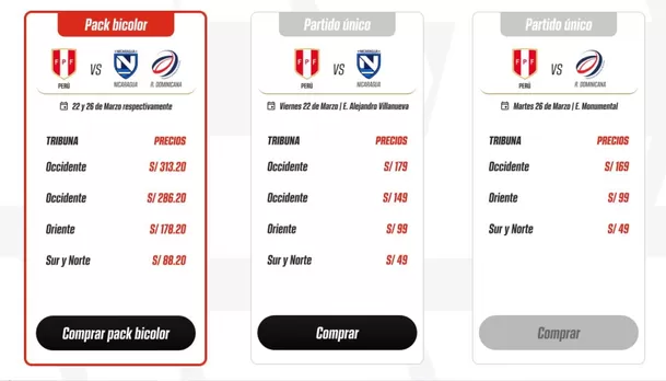 Precios entradas Perú vs. Nicaragua y República Dominicana. | Foto: Joinnus.