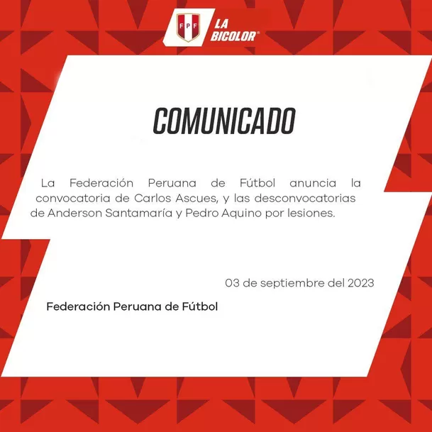 Convocatoria de Carlos Ascues y desconvocatoria de Aquino y Santamaría. | Foto: Selección peruana.