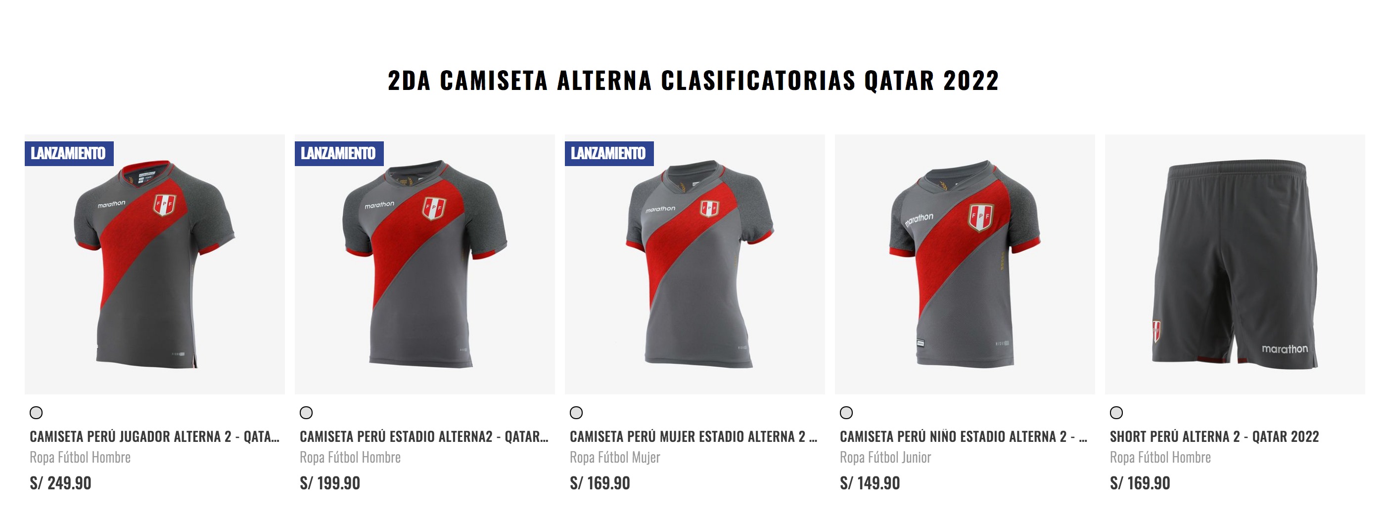 Precios de la segunda camiseta altera de la selección peruana.