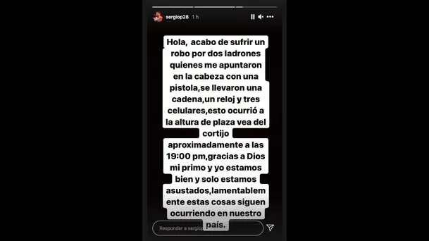 Sergio Peña hizo su denuncia en Instagram.