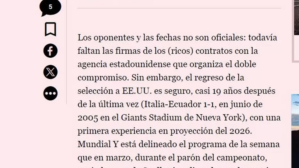Perú jugaría contra Italia. | Fuente: La Gazzetta dello Sport