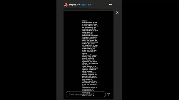El comunicado de Sergio Peña en Instagram.