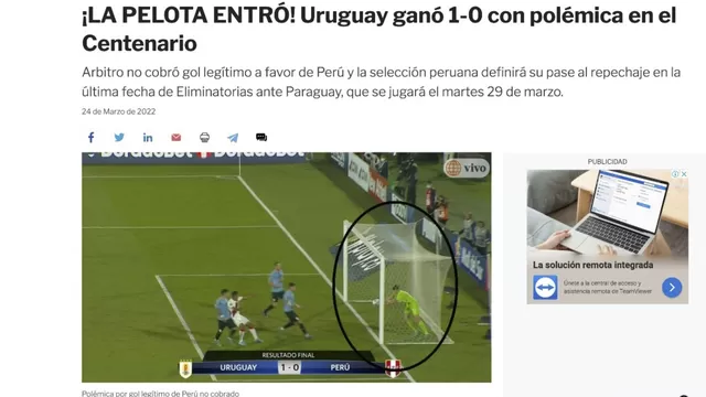 Uruguay vs. Perú: Así informó la prensa internacional sobre el gol no cobrado