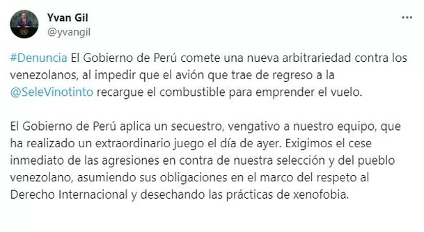 La denuncia del canciller de Venezuela. | Fuente: @yvangil