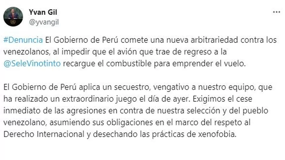 La denuncia del canciller de Venezuela. | Fuente: @yvangil