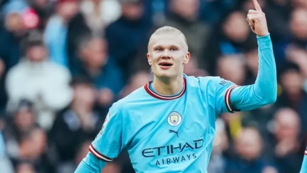 Erling Haaland marcó el 1-0 para el Manchester City tras centro perfecto de Kevin De Bruyne