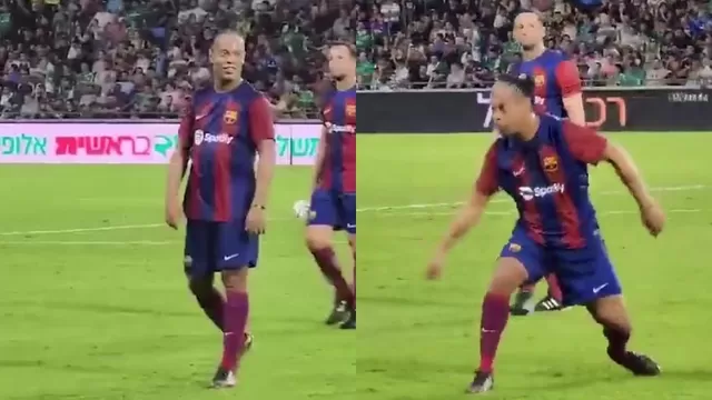 Ronaldinho se viralizó con genial amague a invasor en partido del Barça Legends