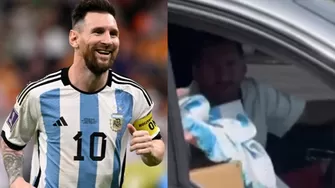 Lionel Messi le firmó una camiseta a un hincha argentino cuando manejaba su auto / Captura