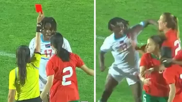 Jugadora Ruth Kipoyi cometió una tremenda falta una vez que fue expulsada / Captura:  Hespress Français