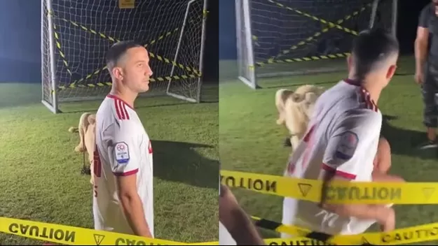 Kostas Manolas sufrió un terrible susto con un león en insólita presentación