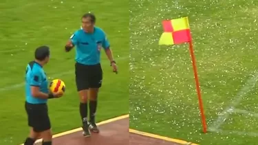 El granizo dejó prácticamente el terreno de juego de color blanco. | Video: Gol Perú El granizo dejó prácticamente el terreno de juego de color blanco. | Video: Gol Perú